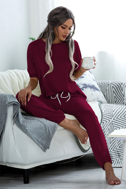 Casual Puff Bubble Sleeves Lace-up Loungewear Two-piece Set