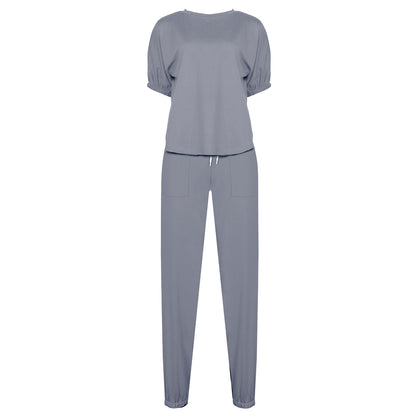 Casual Puff Bubble Sleeves Lace-up Loungewear Two-piece Set