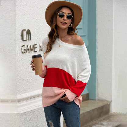 One Shoulder Striped Knit Cardigan