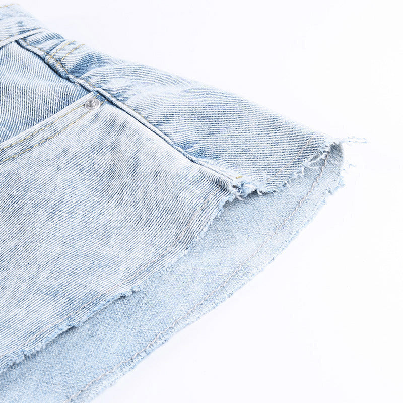 Irregular Hem Denim Shorts Jeans Hot Pants