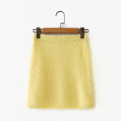 Yellow Crop Tops Knitting Mini Dresses Skirt Two-piece Set