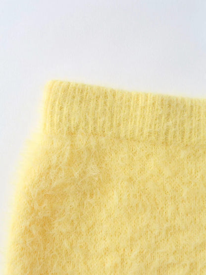 Yellow Crop Tops Knitting Mini Dresses Skirt Two-piece Set