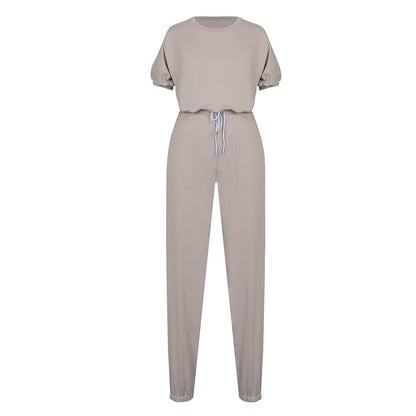 Casual Puff Bubble Sleeves Lace-up Loungewear Two-piece Set