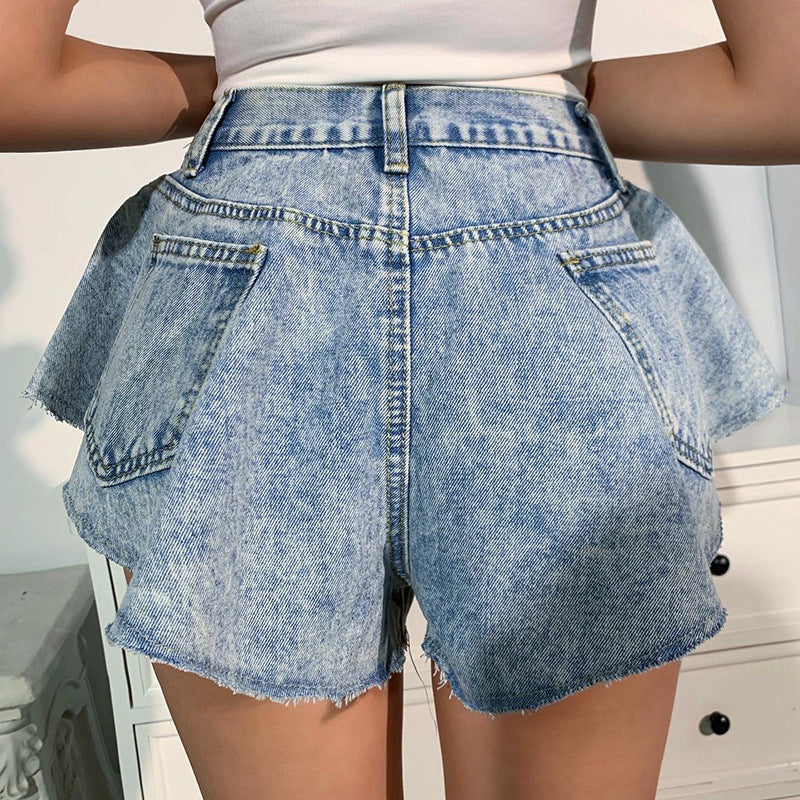 Irregular Hem Denim Shorts Jeans Hot Pants