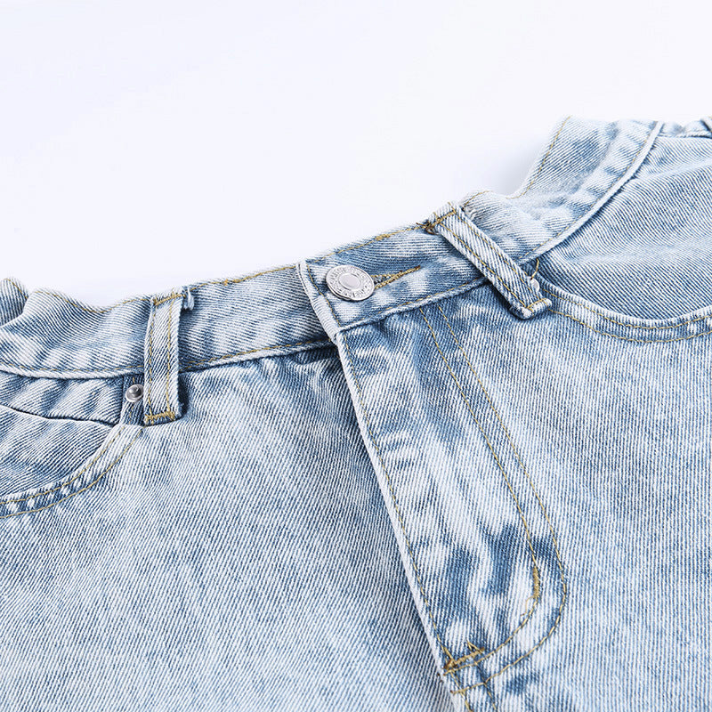 Irregular Hem Denim Shorts Jeans Hot Pants
