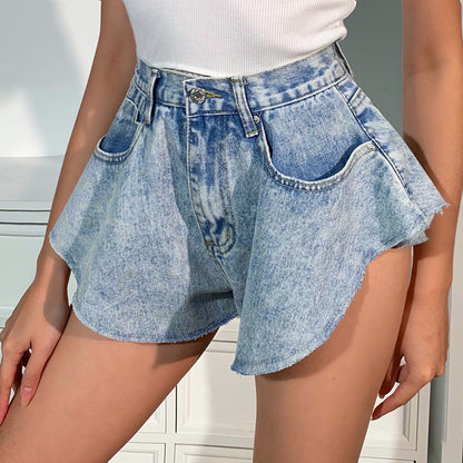 Irregular Hem Denim Shorts Jeans Hot Pants