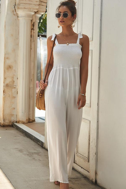 Casual Bow Tie Shoulder Wide-leg Jumpsuit