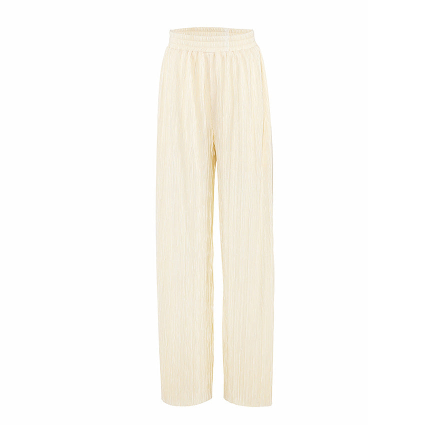 Beige Lapel Pleated Shirt Loose Pants Long Sleeve Two-piece Set