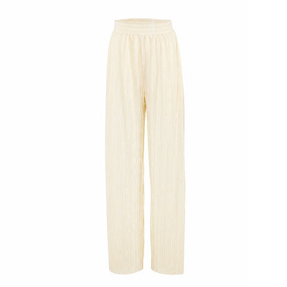 Beige Lapel Pleated Shirt Loose Pants Long Sleeve Two-piece Set