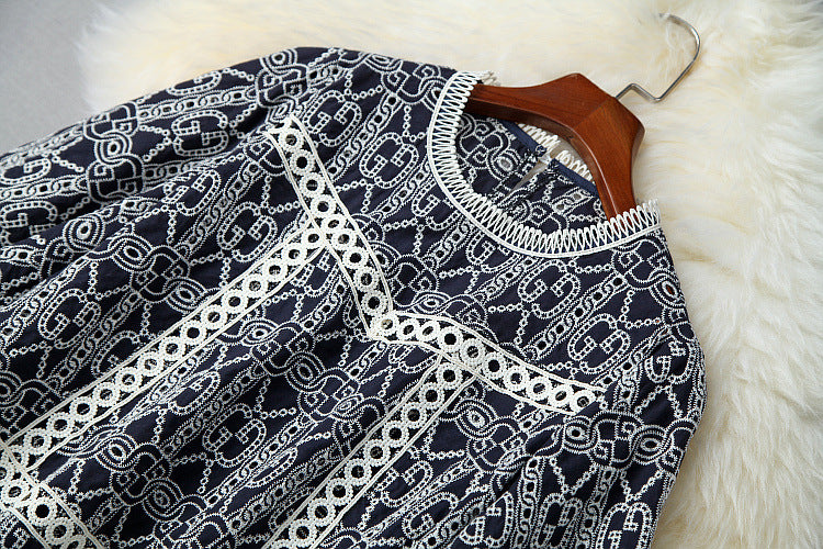 Flared Sleeve Hollow Out Embroidery Tops Shorts Two-piece Set