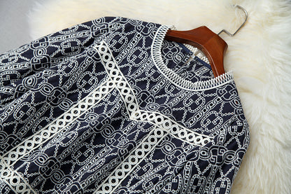 Flared Sleeve Hollow Out Embroidery Tops Shorts Two-piece Set