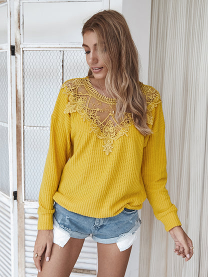 Lace Net Yarn Hollow Out Knit Sweater Tops