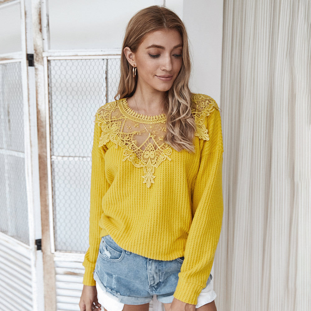 Lace Net Yarn Hollow Out Knit Sweater Tops