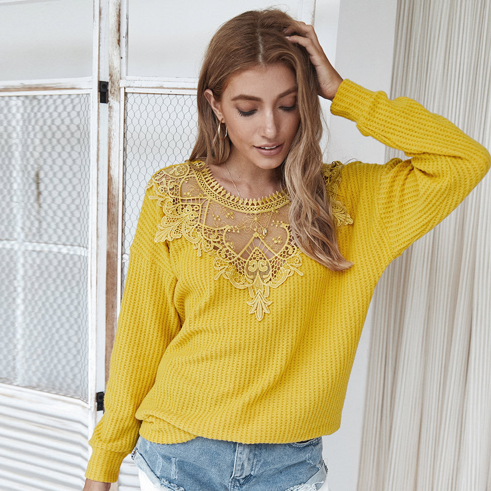 Lace Net Yarn Hollow Out Knit Sweater Tops