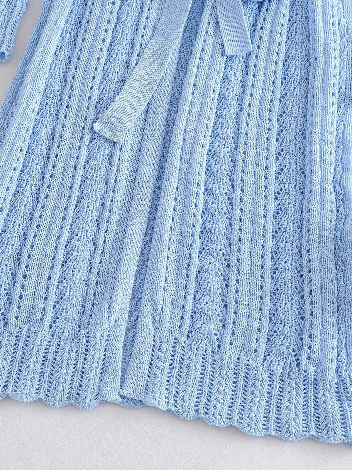 Ruffles Neck Hollow Out Lace-up Knitting Cardigans