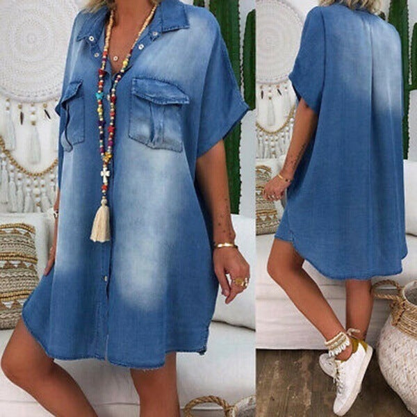 Oversized Loose Casual Short Sleeve Denim Plus Size Mini Dress
