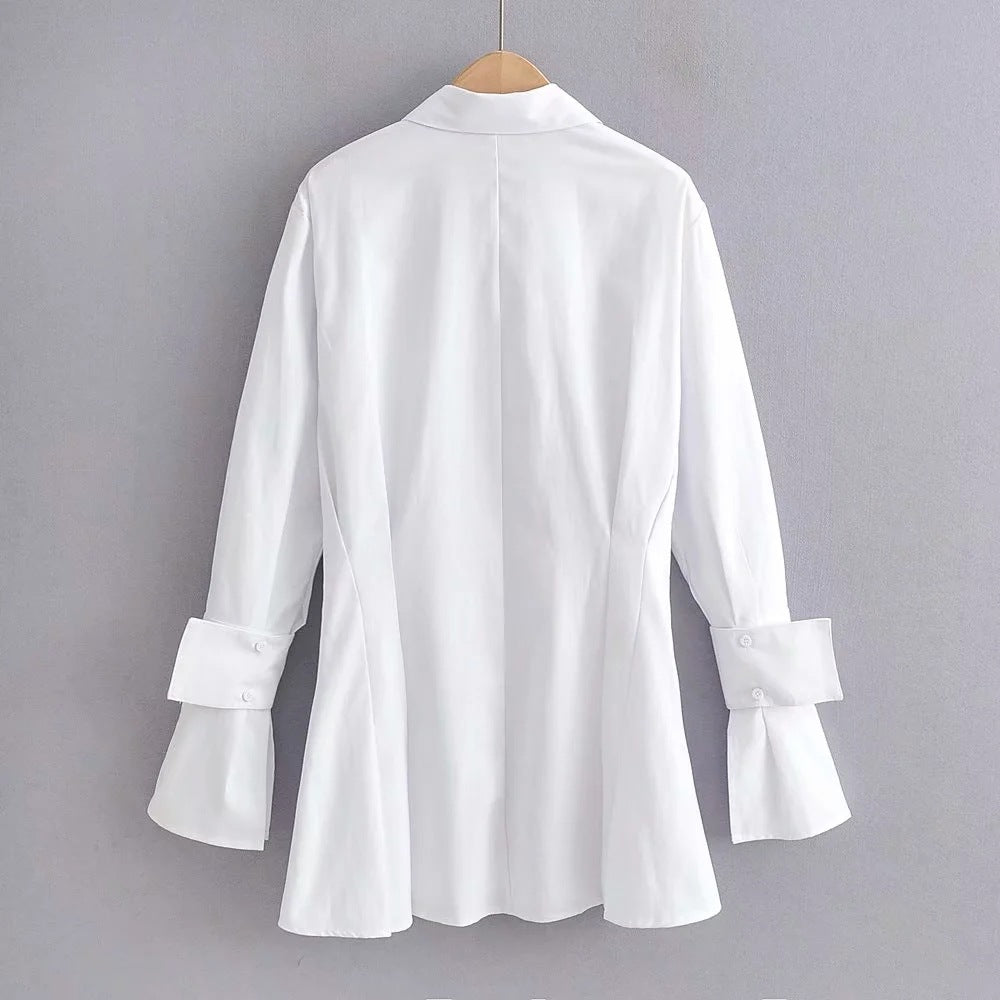 Pile Collar Single-breasted Shirred Frill Shirts Mini Dresses
