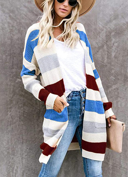 Color matching Striped knitted cardigan