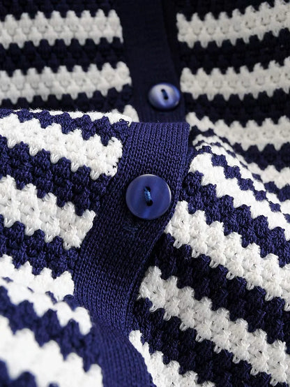 Striped Single-breasted Long Knit Cardigan Jacket