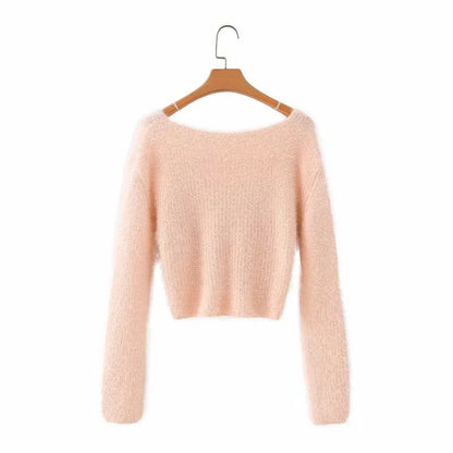 White Cross Collar Short Knit Sweater
