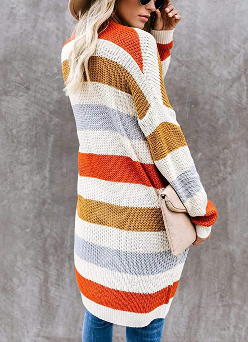 Color matching Striped knitted cardigan