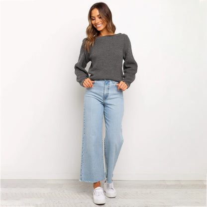 Wide Round Collar Splicing Knit Sweaters