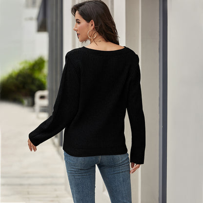 Wide Round Collar Splicing Knit Sweaters