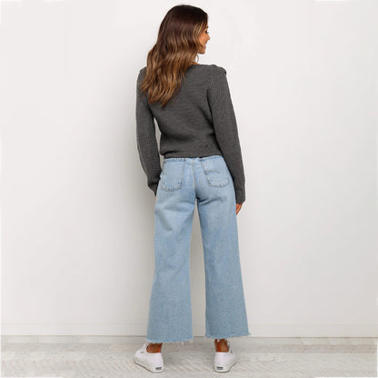 Wide Round Collar Splicing Knit Sweaters