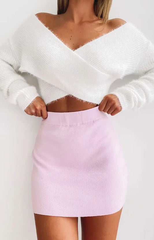 White Cross Collar Short Knit Sweater