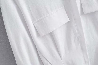 Pile Collar Single-breasted Shirred Frill Shirts Mini Dresses