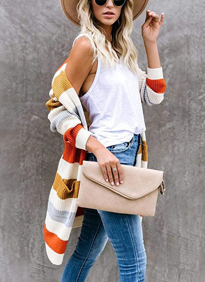 Color matching Striped knitted cardigan