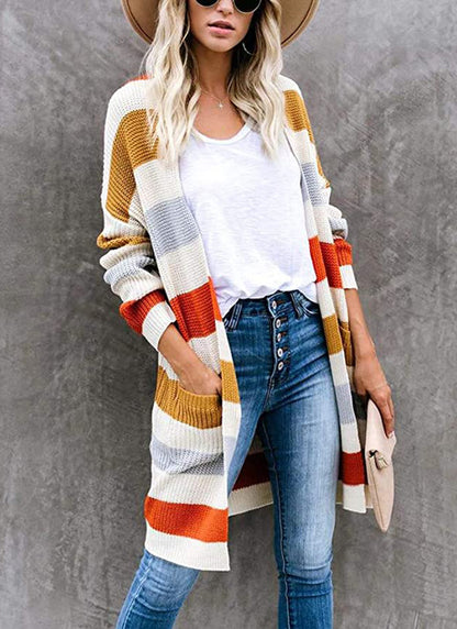 Color matching Striped knitted cardigan