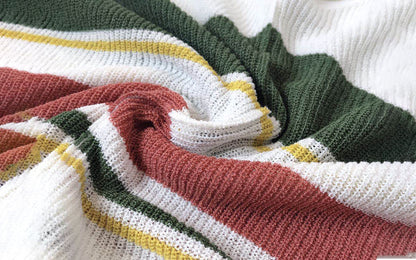 V-neck Contrast Stripe Knitted Beach Sweater Pullover