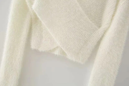White Cross Collar Short Knit Sweater