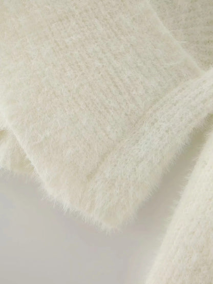 White Cross Collar Short Knit Sweater