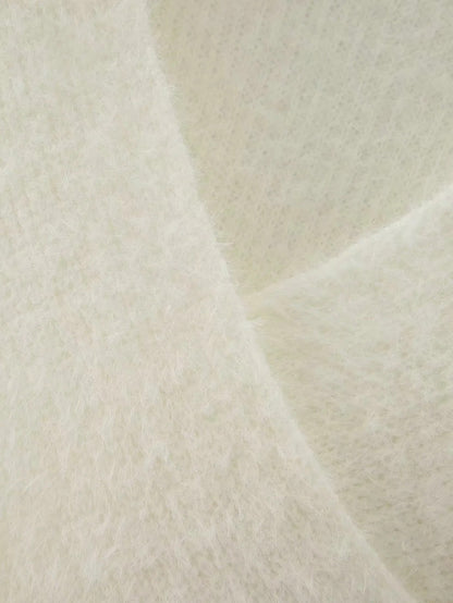 White Cross Collar Short Knit Sweater