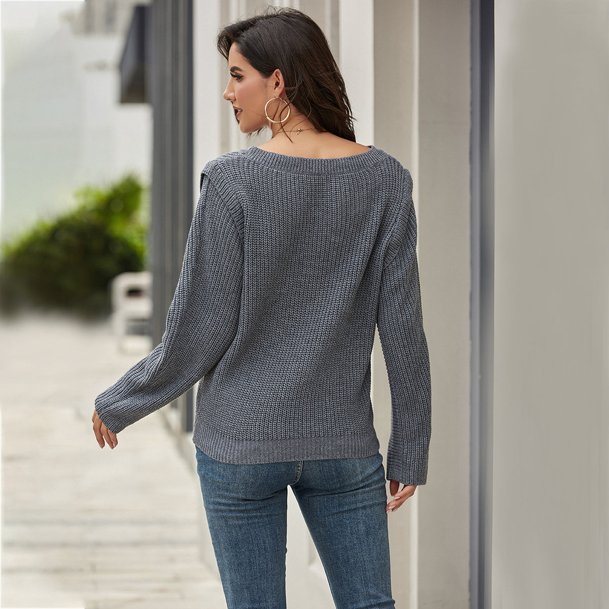 Wide Round Collar Splicing Knit Sweaters