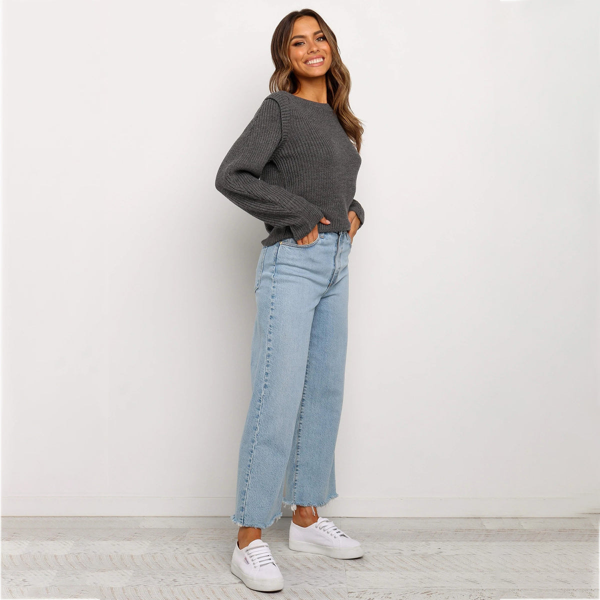 Wide Round Collar Splicing Knit Sweaters