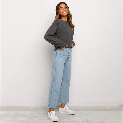 Wide Round Collar Splicing Knit Sweaters