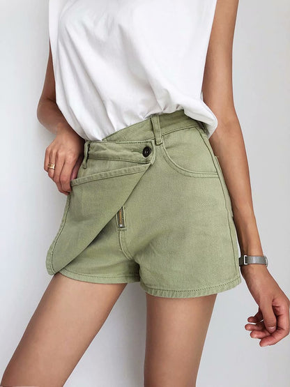 One Button High Waist Denim Shorts Hot Pants