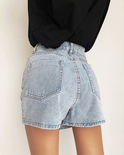 One Button High Waist Denim Shorts Hot Pants