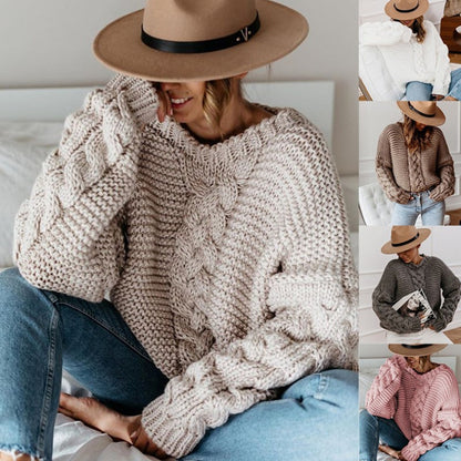 Casual Twist Bat Style Knitting Sweater