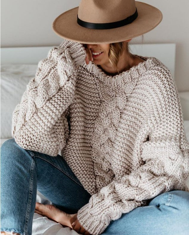 Casual Twist Bat Style Knitting Sweater