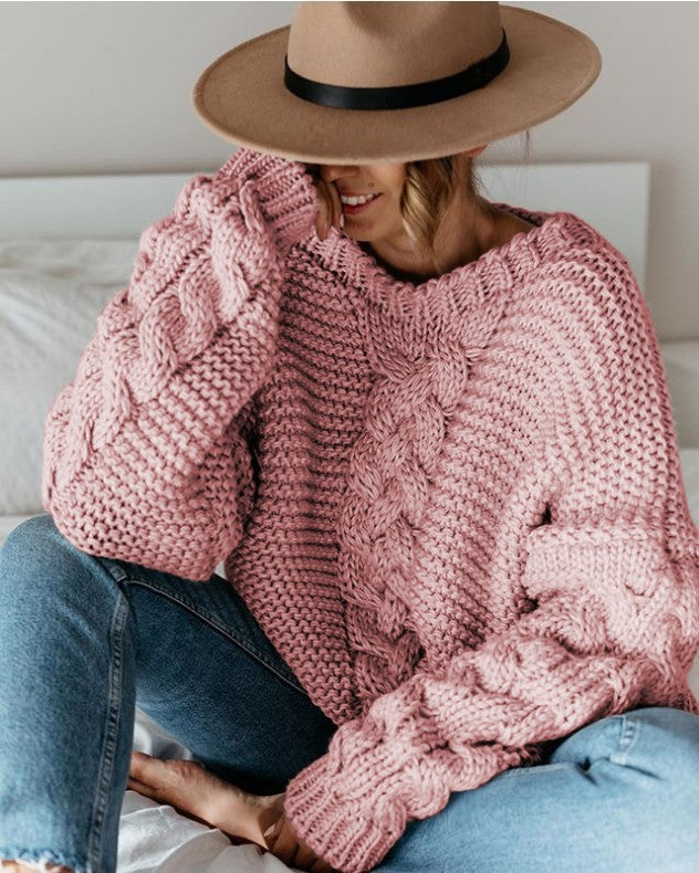 Casual Twist Bat Style Knitting Sweater