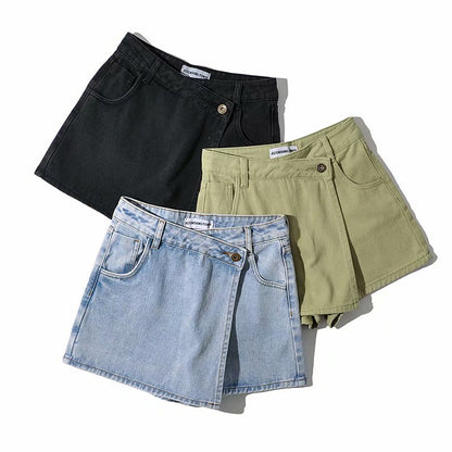 One Button High Waist Denim Shorts Hot Pants