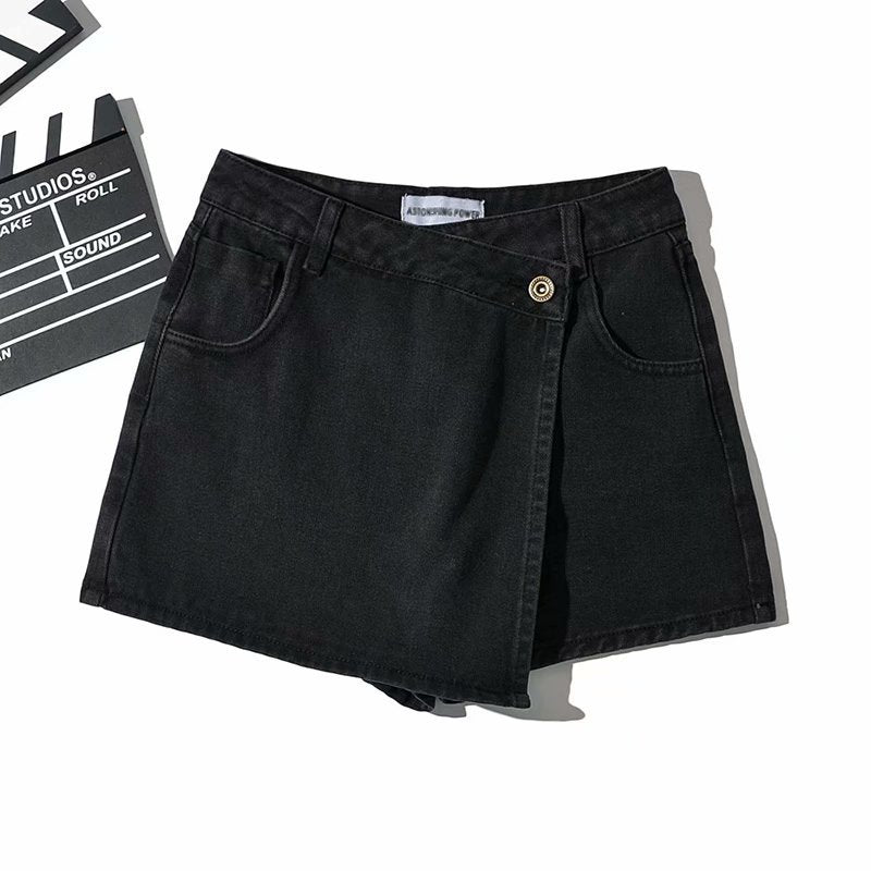 One Button High Waist Denim Shorts Hot Pants