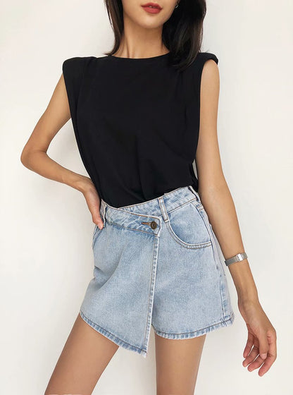 One Button High Waist Denim Shorts Hot Pants