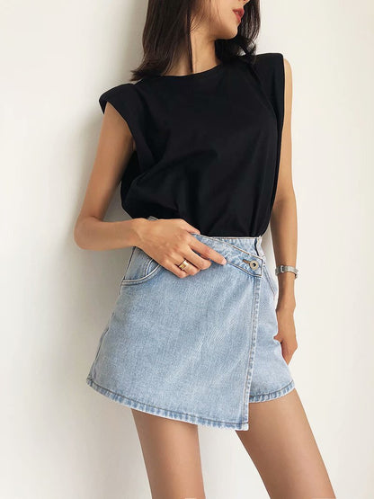 One Button High Waist Denim Shorts Hot Pants
