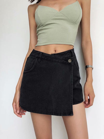 One Button High Waist Denim Shorts Hot Pants
