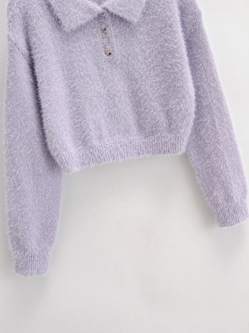 Peter Pan Collar Mohair Short Knit Sweater